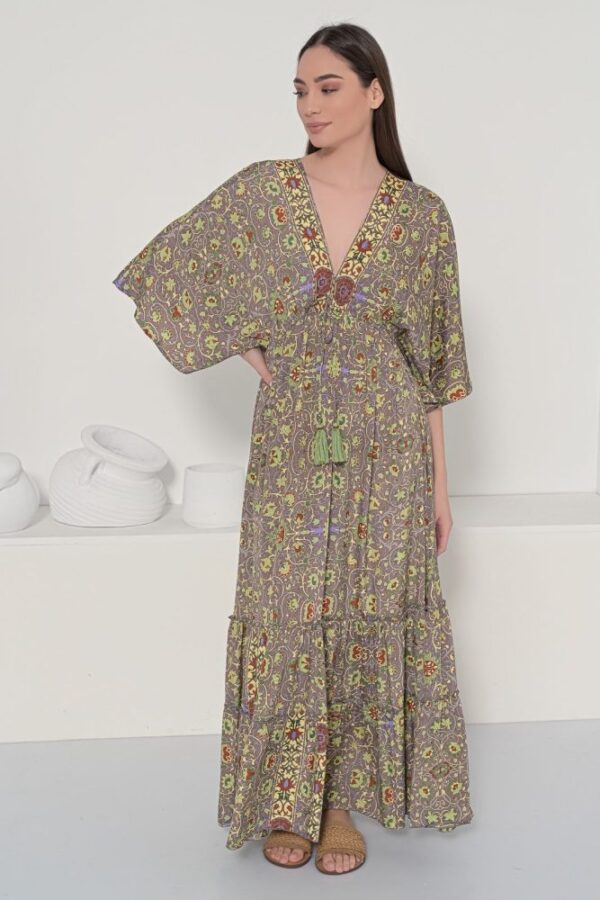 Fullah Sugah Φόρεμα Εμπριμέ Μώβ με Χυτό Μανίκι