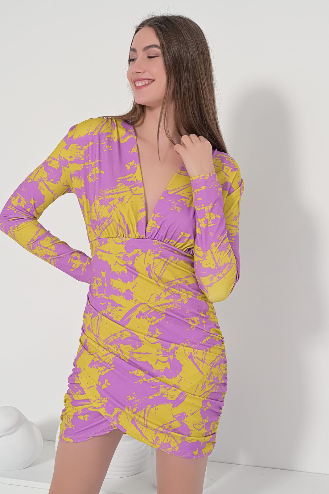 Fullah Sugah Φόρεμα Εμπριμέ με Ανοιχτό Ντεκολντέ και Σούρες Μπροστά