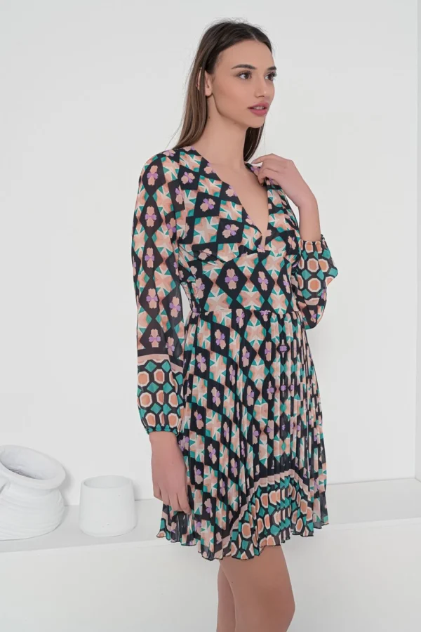 Fullah Sugah Φόρεμα Κοντό Μαύρο Εμπριμέ με Διάφανο Μανίκι