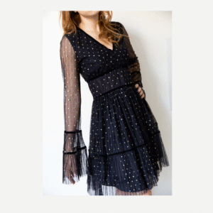 C. Manolo Μαύρο Μίνι Φόρεμα με τούλι και λαιμό V