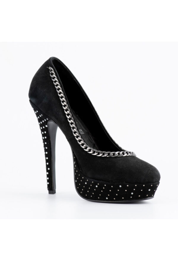 Relish Μαύρες Καστόρινες Γόβες με Φιάπα και Ψηλό Τακούνι