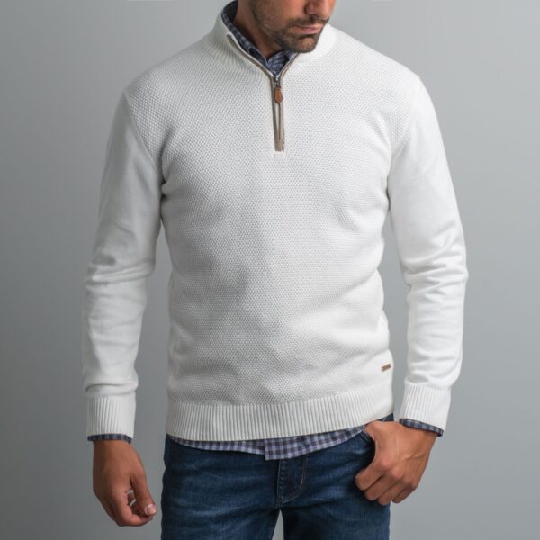 Navy & Green Πλεκτό Βαμβακερό με Λουπέτο Γιάκα και Φερμουάρ