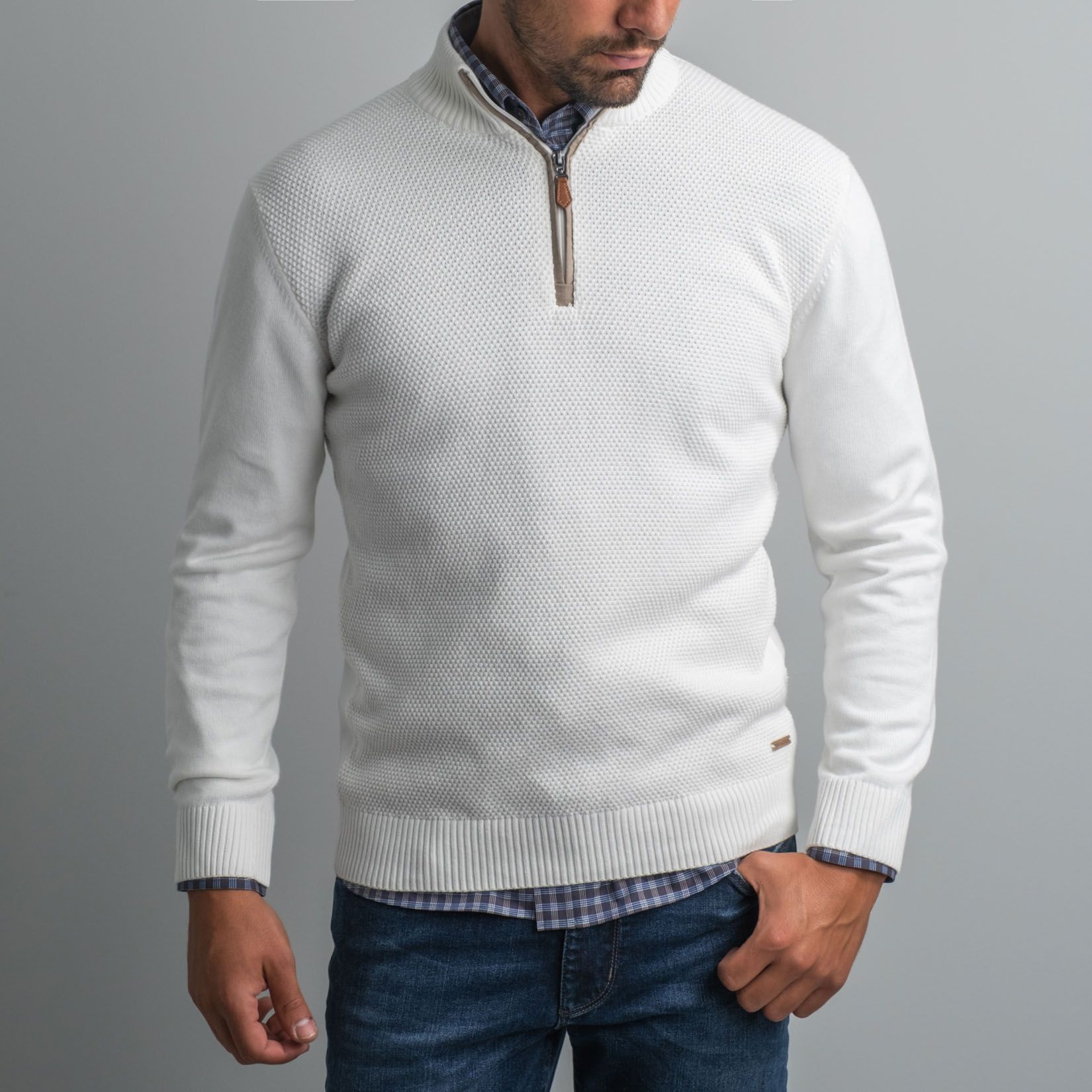 Navy & Green Πλεκτό Βαμβακερό με Λουπέτο Γιάκα και Φερμουάρ