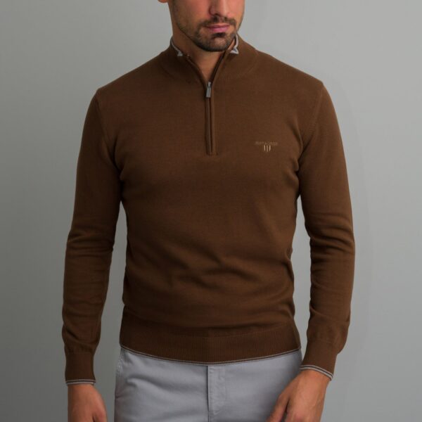 Navy&Green Πλεκτή Μπλούζα με Φερμουάρ Καμέλ