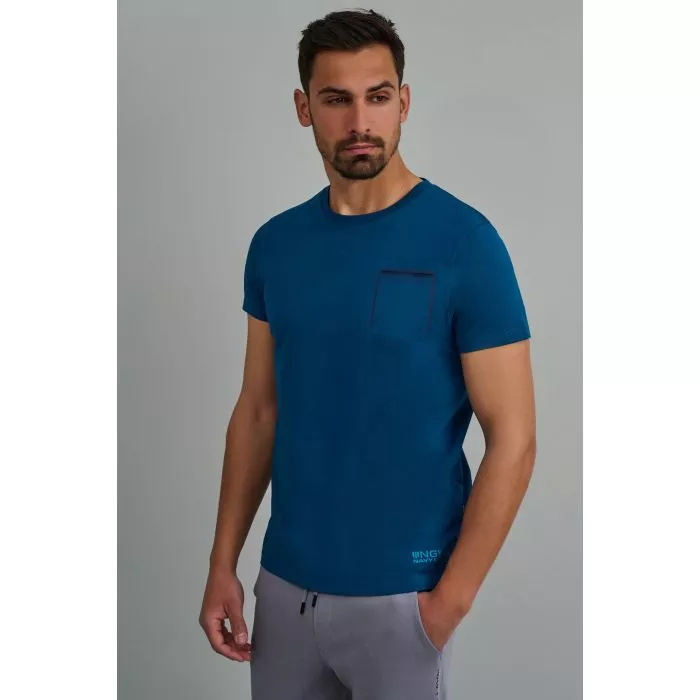 Navy & Green Μπλούζα Λαιμόκοψη Με Τσεπάκι - Image 3