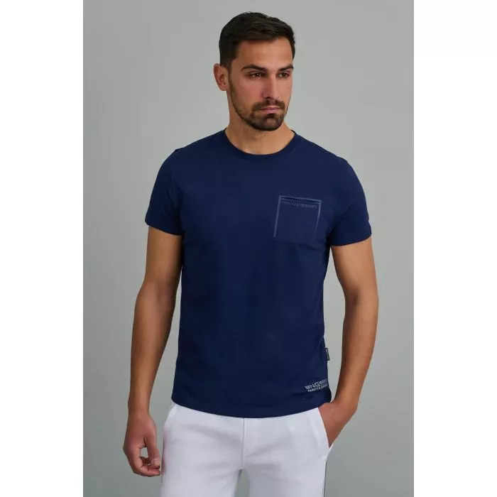 Navy & Green Μπλούζα Λαιμόκοψη Με Τσεπάκι