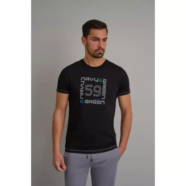 Navy & Green Μπλούζα Λαιμόκοψη με Τύπωμα