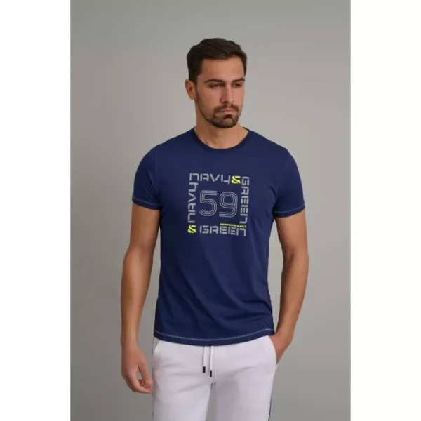 Navy & Green Μπλούζα Λαιμόκοψη με Τύπωμα