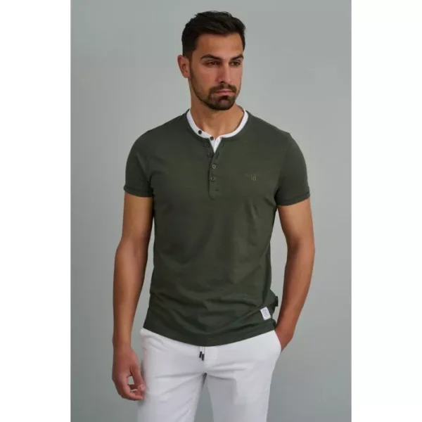 Navy & Green Μπλούζα Λαιμόκοψη Με Κουμπί