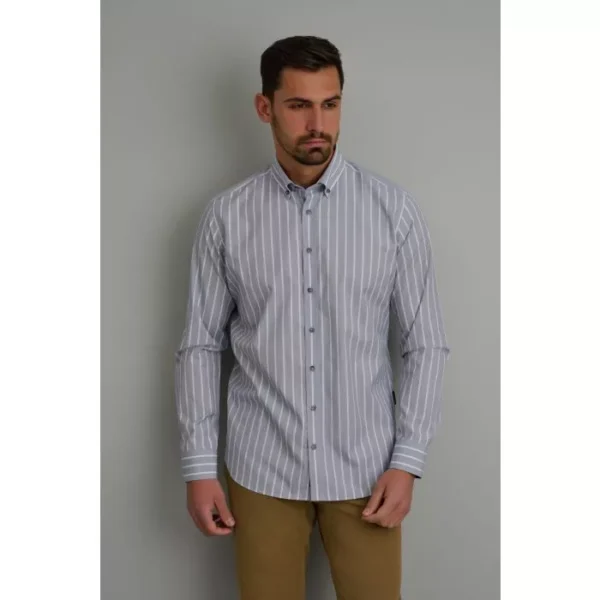 Navy & Green Ριγέ Πουκάμισο