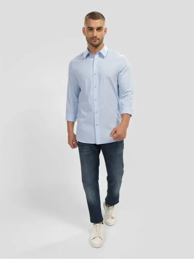 Guess Sunset Ανδρικό Πουκάμισο Μακρυμάνικo με Στενή Γραμμή Γαλάζιο - Image 4