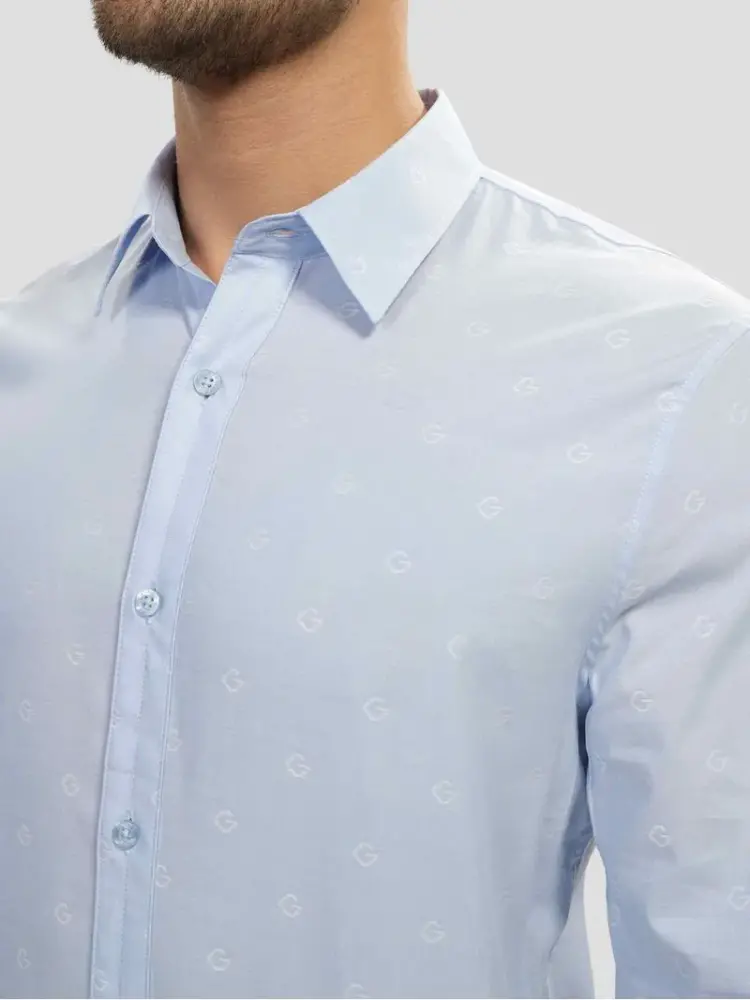 Guess Sunset Ανδρικό Πουκάμισο Μακρυμάνικo με Στενή Γραμμή Γαλάζιο - Image 2