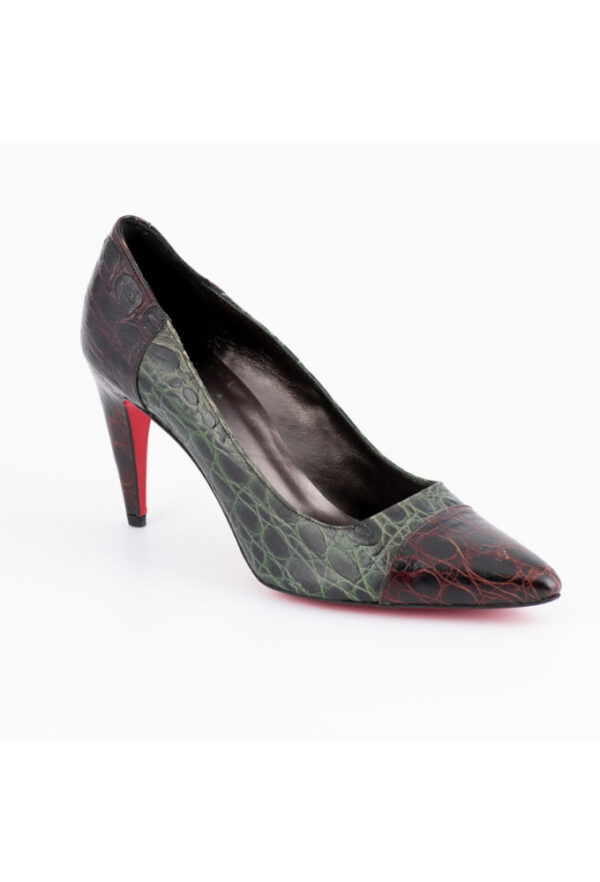 Lara Dee Λαδί-Καφέ Κροκό Γόβες με Ψηλό Τακούνι