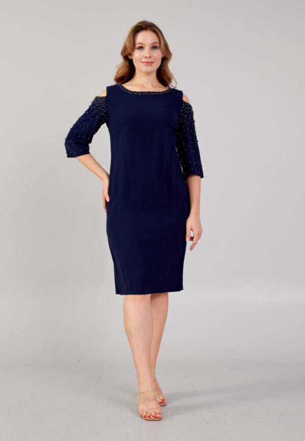 Μπλέ Σκούρο Midi Φόρεμα σε ίσια γραμμή με ημίκοντο μανικί