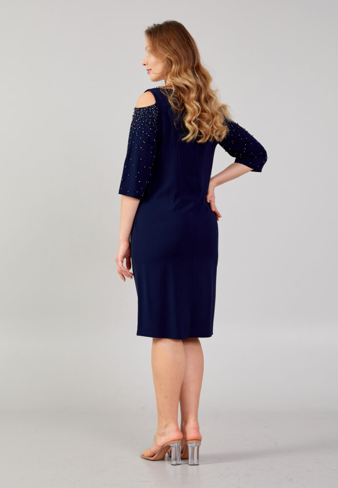 Μπλέ Σκούρο Midi Φόρεμα σε ίσια γραμμή με ημίκοντο μανικί - Image 4