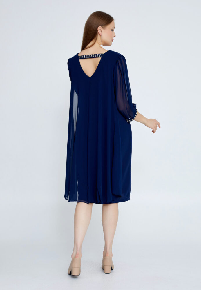 Μπλέ Σκούρο Βισκόζ Midi Φόρεμα με ημίκοντο μανίκι - Image 4