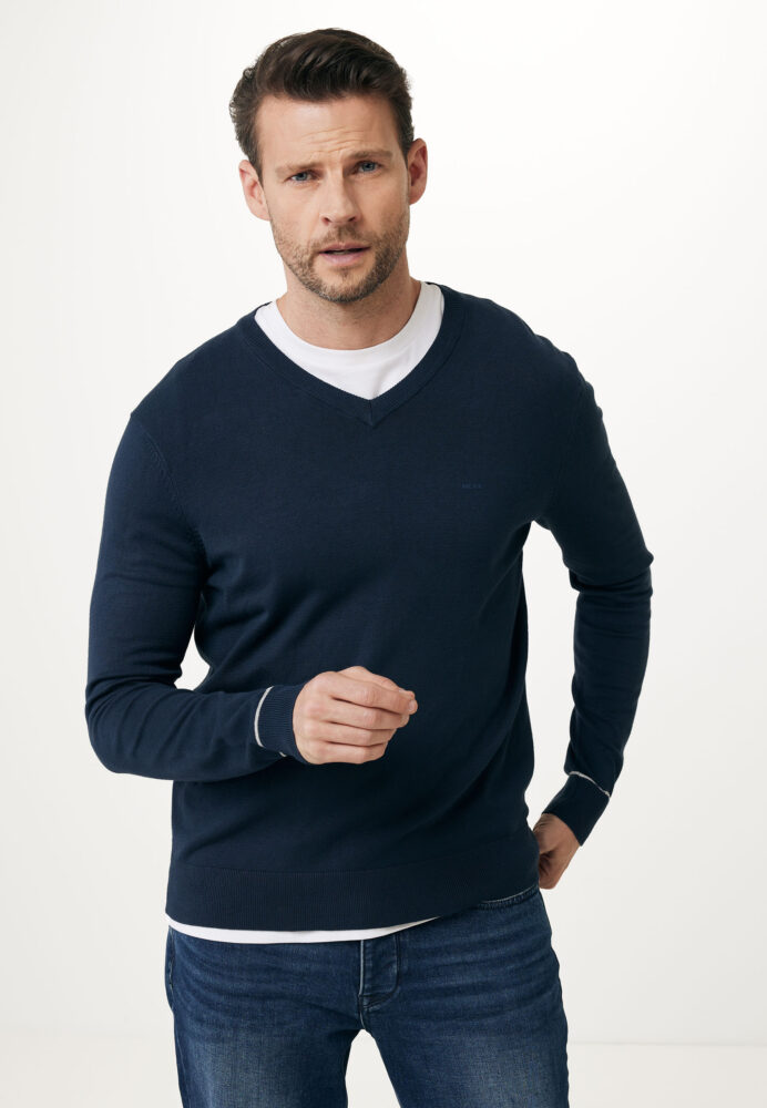 Mexx Fashion Ανδρικό Πουλόβερ Μακρυμάνικο με Λαιμόκοψη Τύπου V Μπλέ Σκούρο