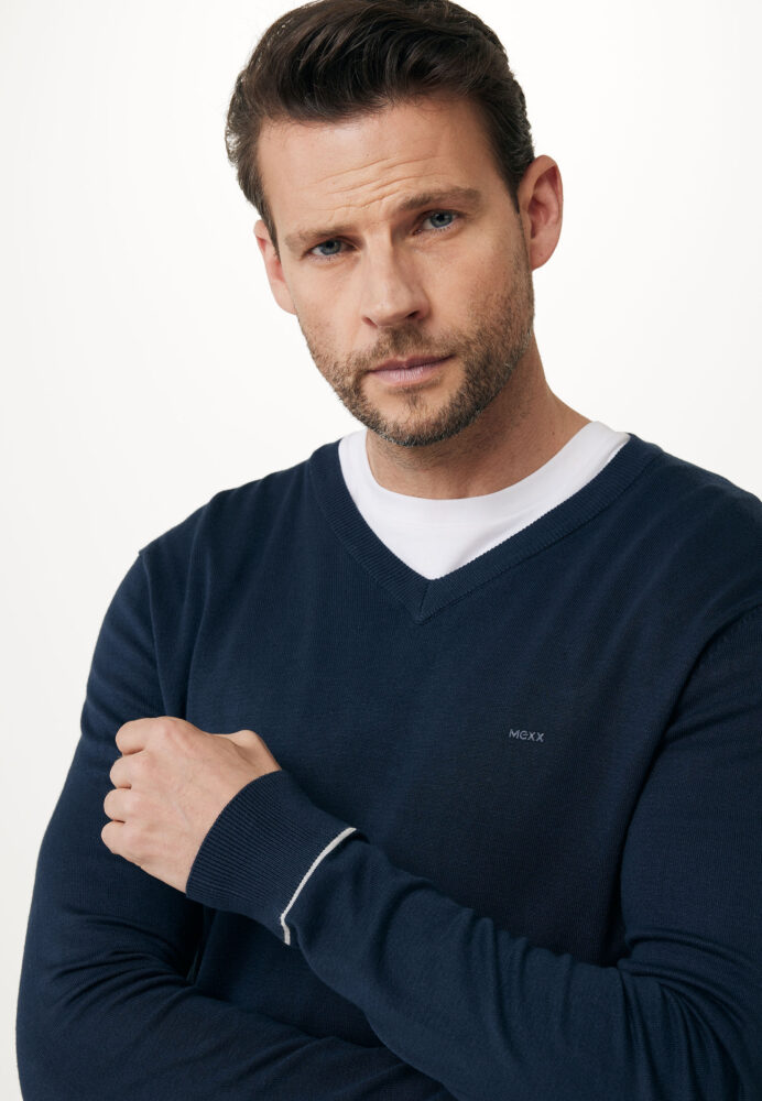 Mexx Fashion Ανδρικό Πουλόβερ Μακρυμάνικο με Λαιμόκοψη Τύπου V Μπλέ Σκούρο - Image 3