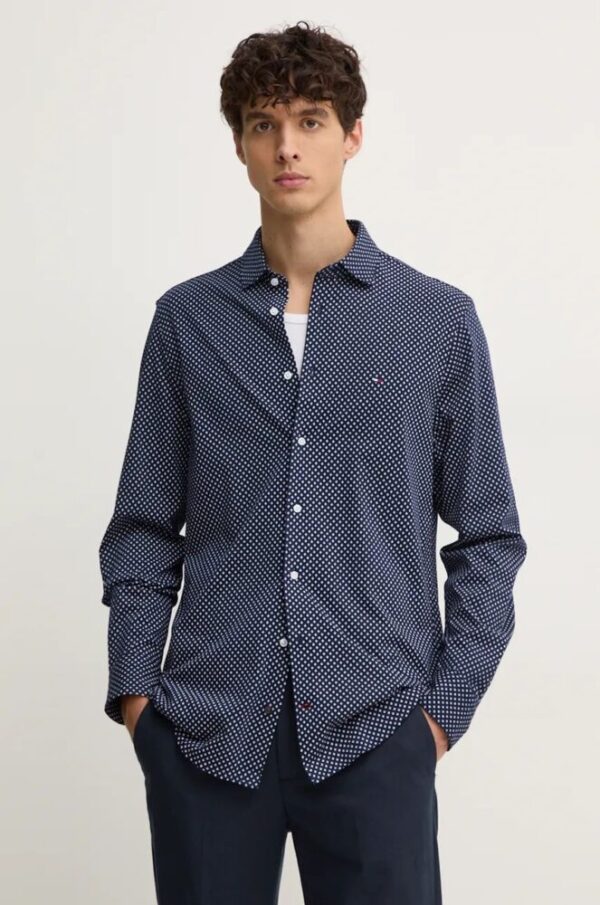 Tommy Hilfiger Aνδρικό  Slim Fit Μπλε Εμπριμέ Πουκάμισο