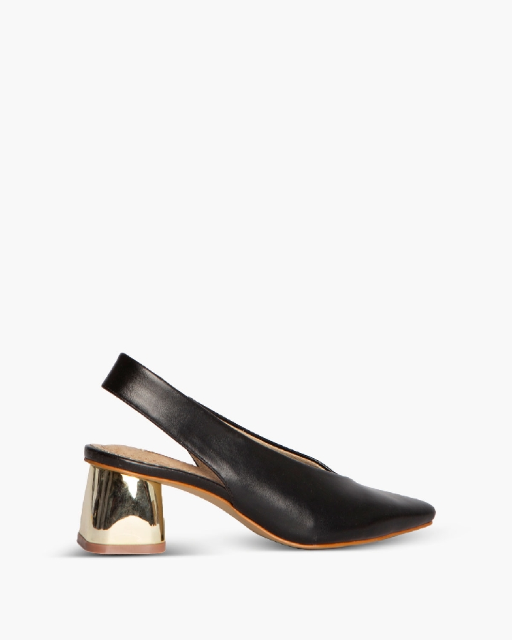 Corina Μαύρη Γόβα με Τετράγωνο Χρυσό Τακούνι - Image 4