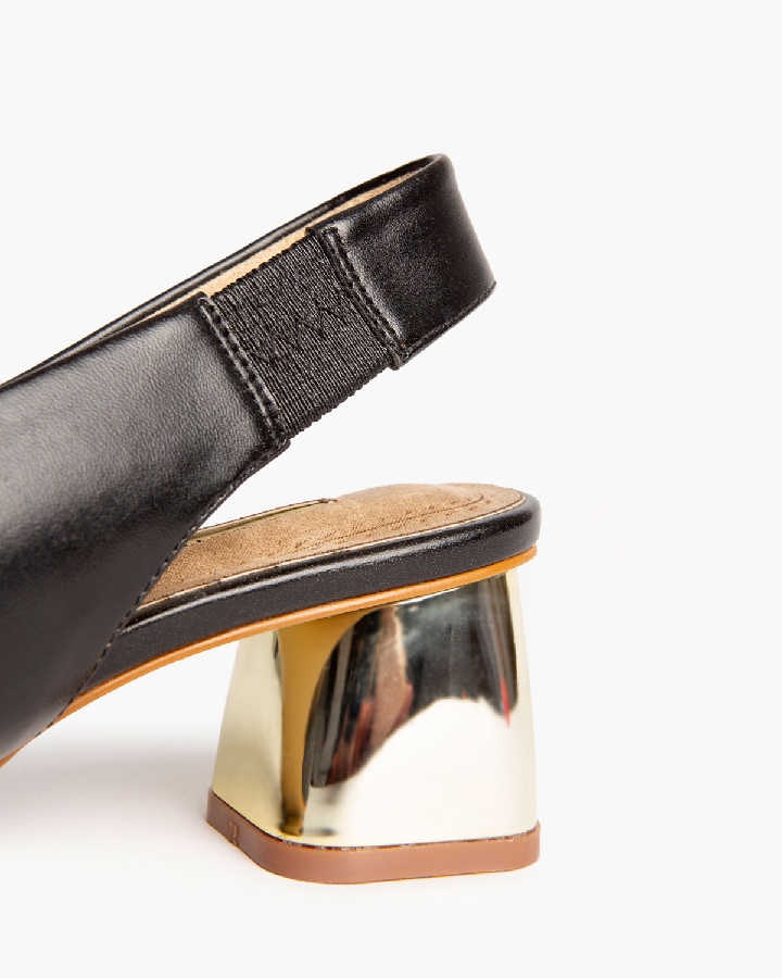 Corina Μαύρη Γόβα με Τετράγωνο Χρυσό Τακούνι - Image 2