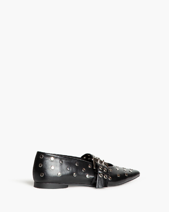 Corina Flat Μυτερά Μαύρα Μοκασίνια - Image 5