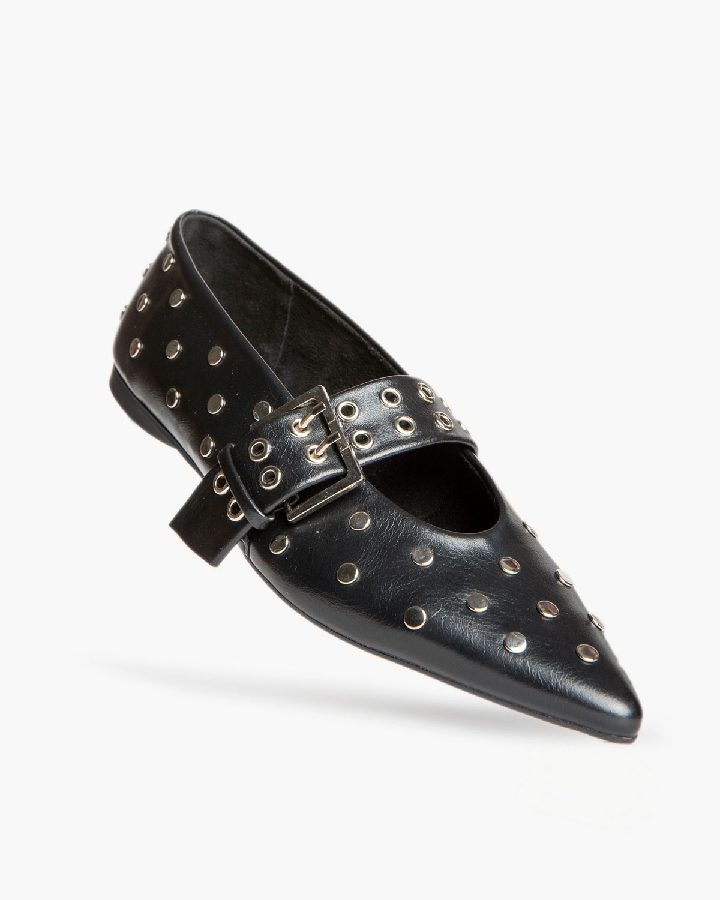 Corina Flat Μυτερά Μαύρα Μοκασίνια - Image 2