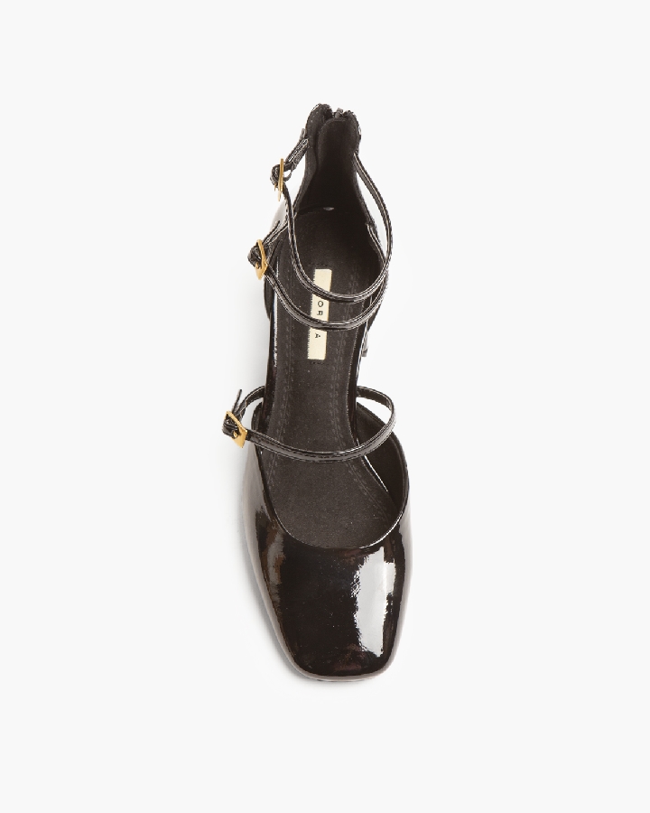 Corina Μαύρες Λουστρίνι Γόβες με λεπτά λουράκια - Image 4