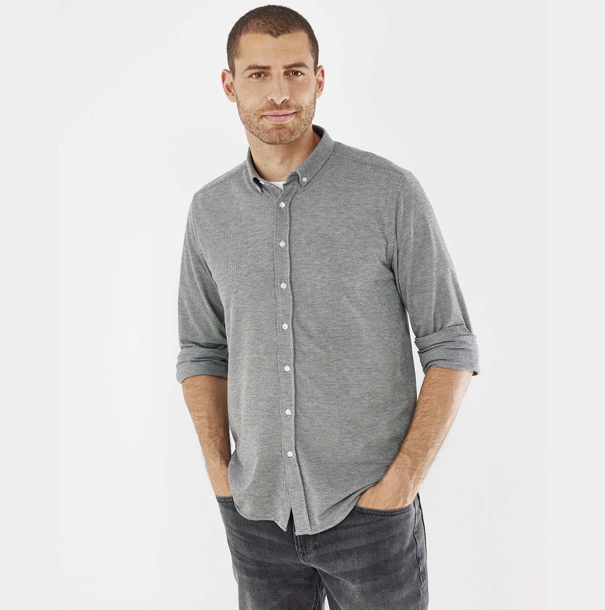 Mexx Ανδρικό Βαμβακερό Πουκάμισο Γκρι Σκούρο