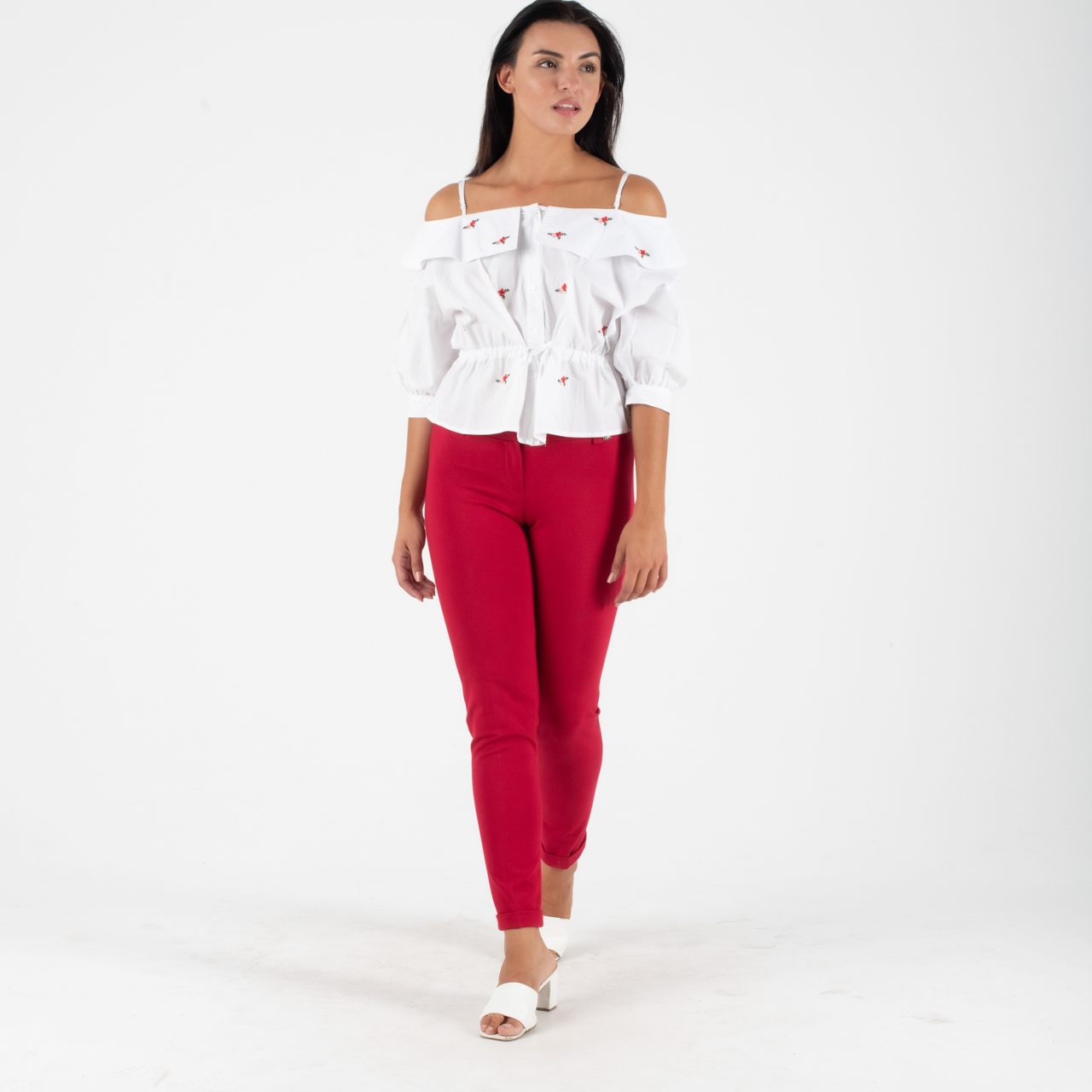 Relish Άσπρο Πουκάμισο με Διακριτικά Κεντημένα Λουλούδια - Image 3