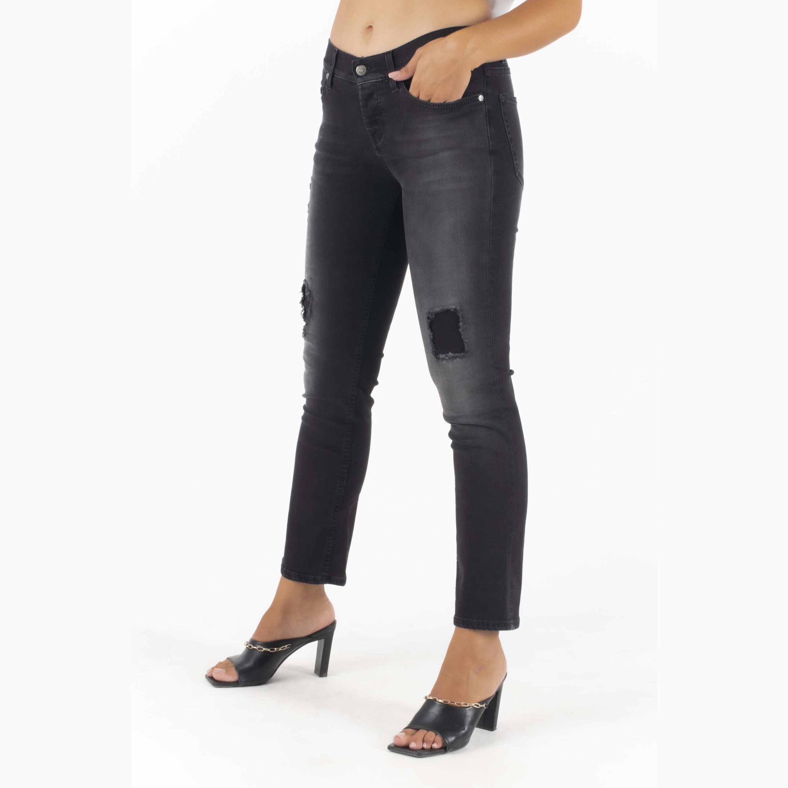 Liu Jo Μαύρο Τζιν Παντελόνι με Ξέβαμμα - Image 3