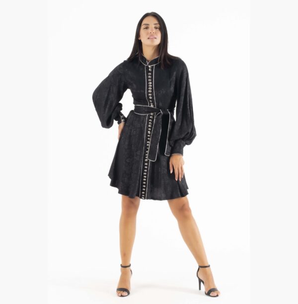 Lace Μαύρο Μεταξωτό midi Φόρεμα Τύπου Κιμονό