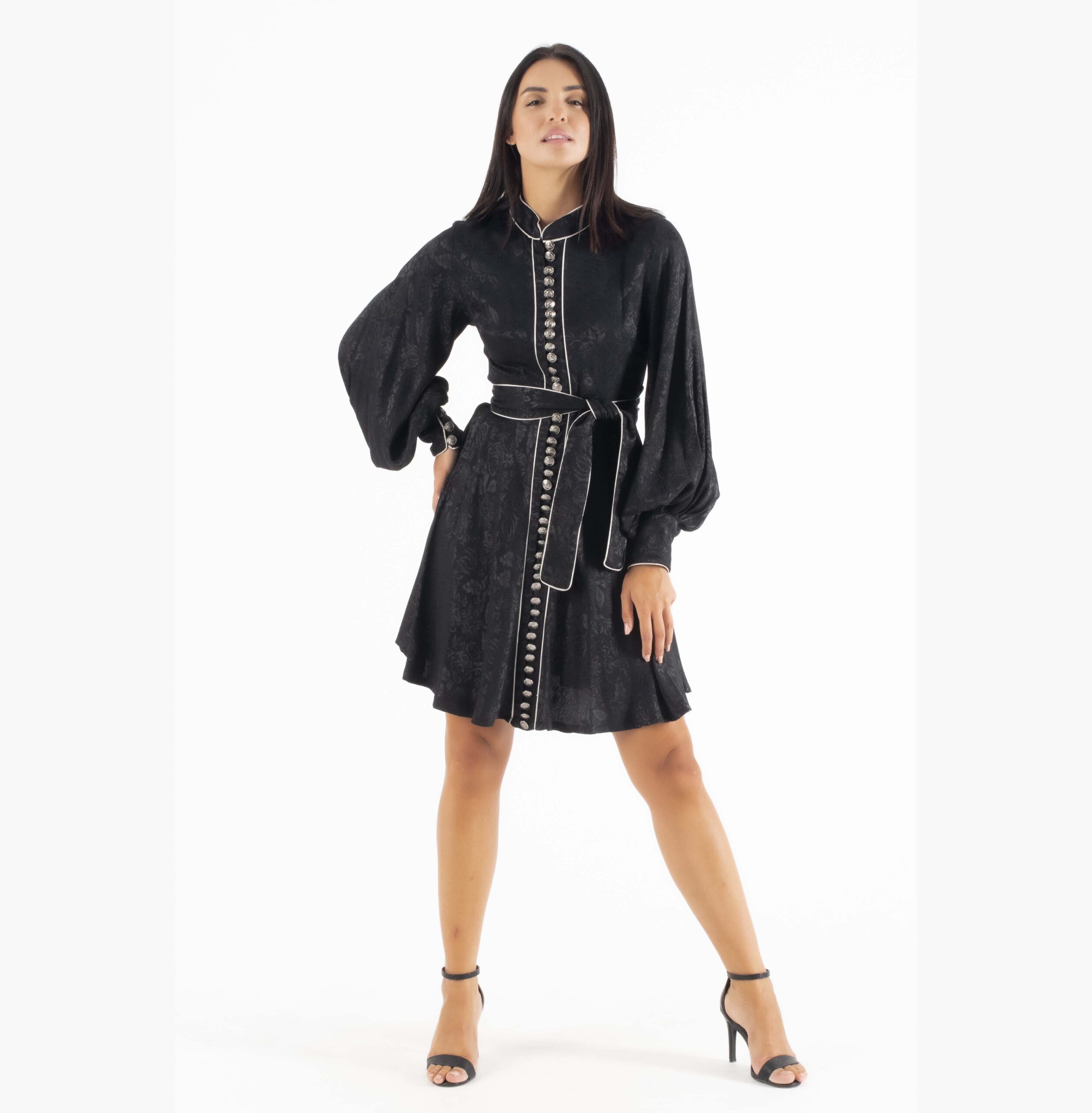 Lace Μαύρο Μεταξωτό midi Φόρεμα Τύπου Κιμονό