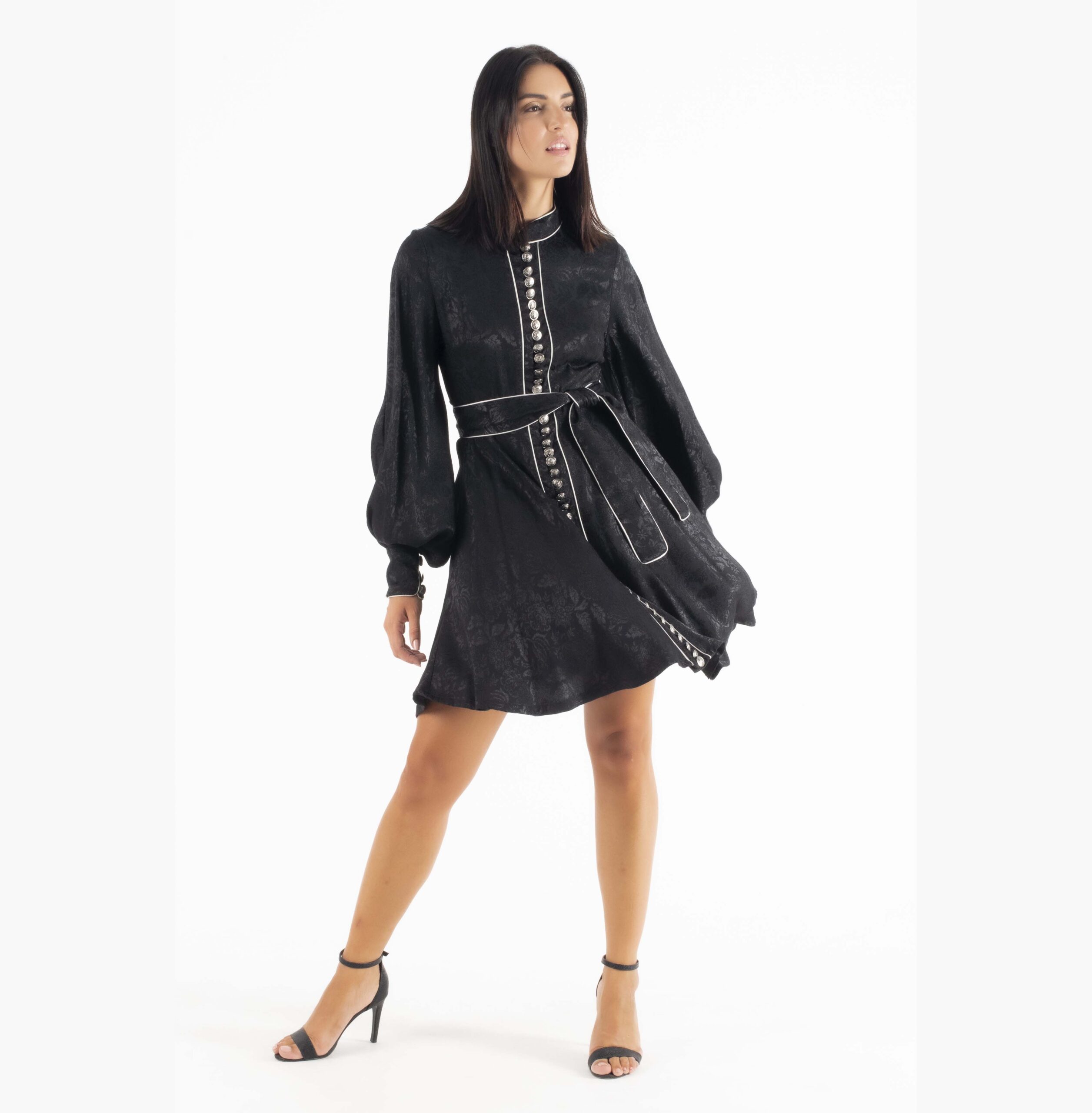 Lace Μαύρο Μεταξωτό midi Φόρεμα Τύπου Κιμονό - Image 2