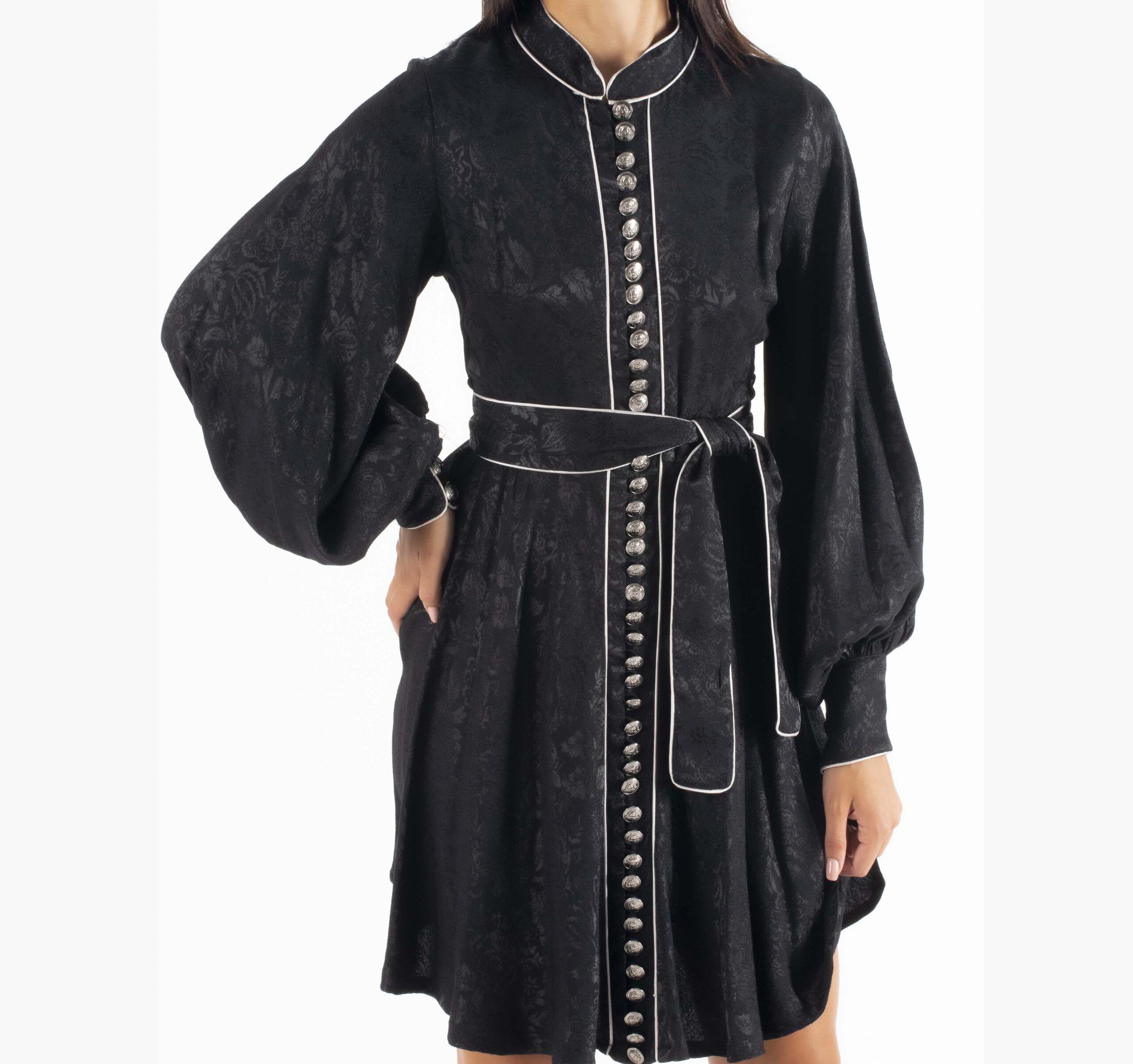 Lace Μαύρο Μεταξωτό midi Φόρεμα Τύπου Κιμονό - Image 5