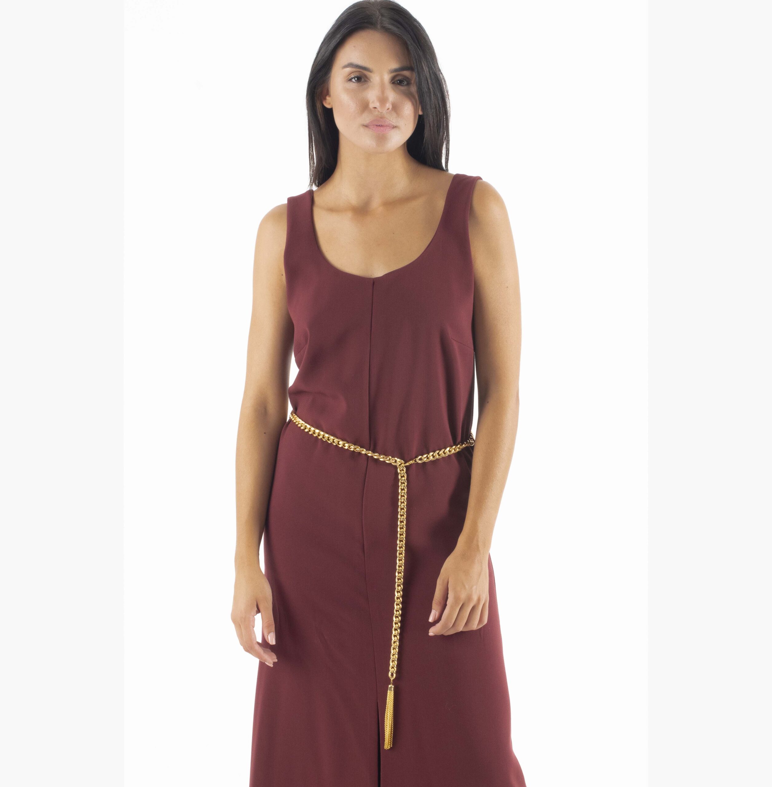 C. Manolo Μπορντό maxi Φόρεμα με Χρυσή Αλυσίδα στη Μέση - Image 5