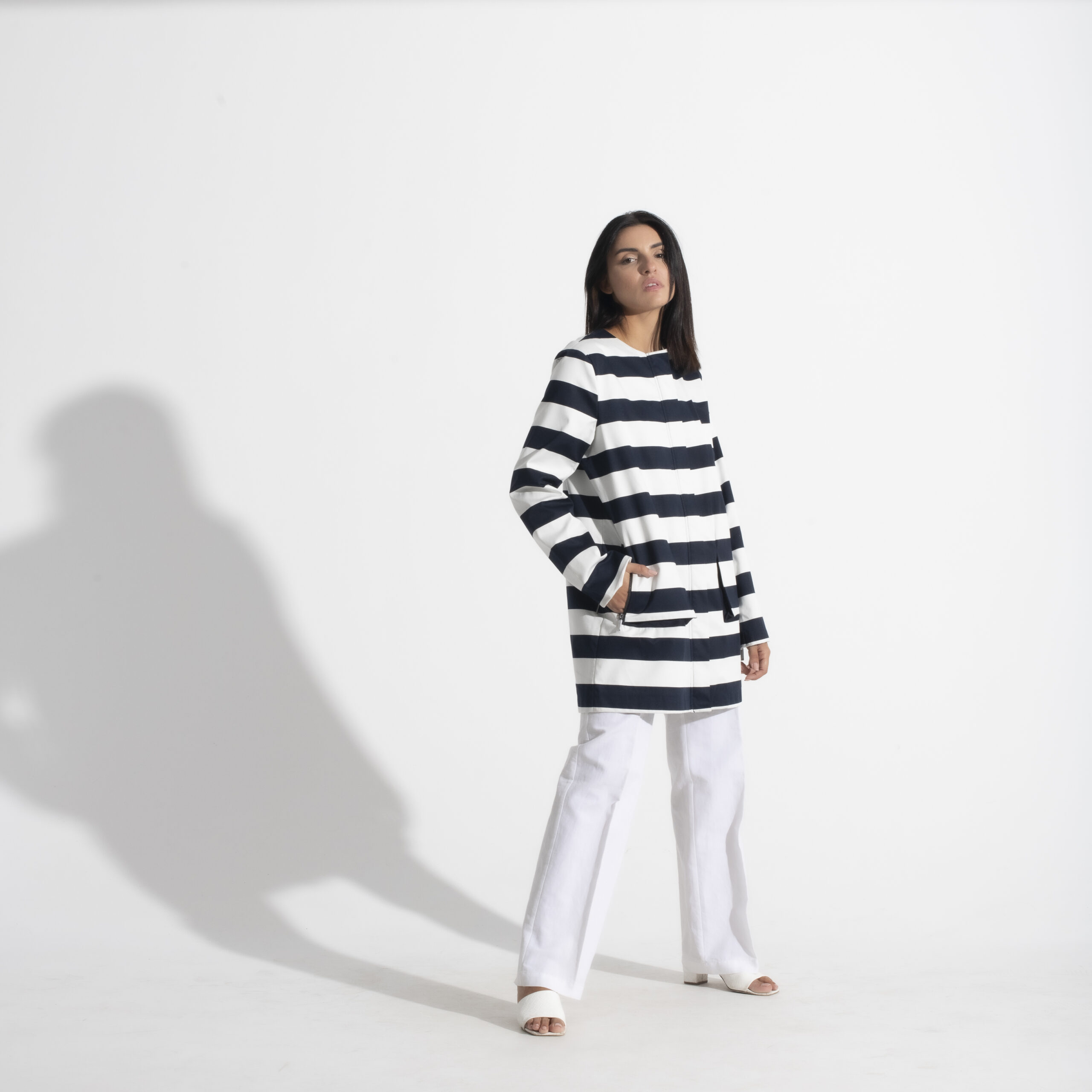 Mexx Ριγέ Άσπρη - Μπλέ Καπαρντίνα