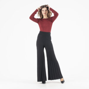 AGGEL Μαύρο Πλεκτό Παντελόνι με πιέτες