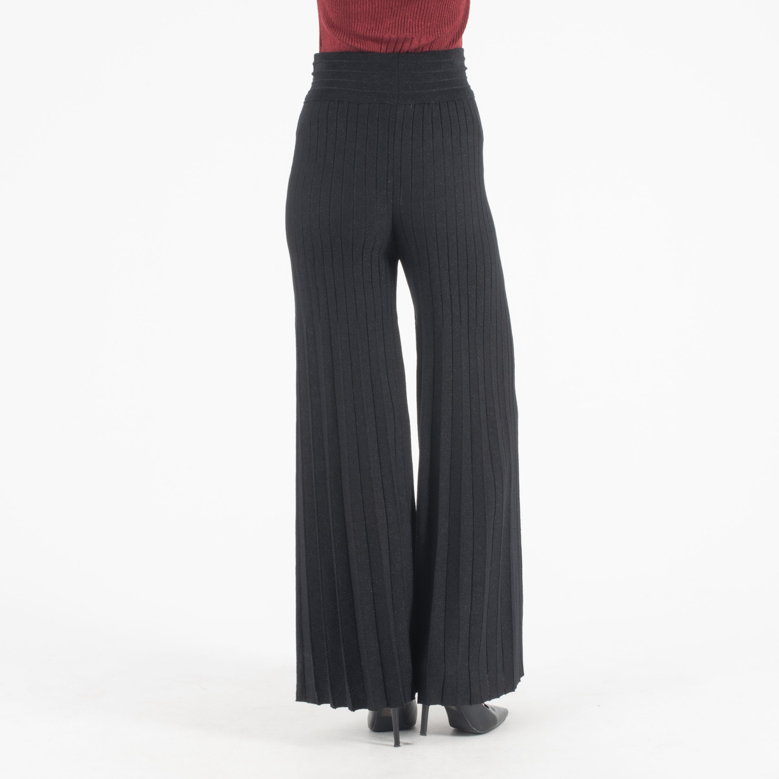 AGGEL Μαύρο Πλεκτό Παντελόνι με πιέτες - Image 3