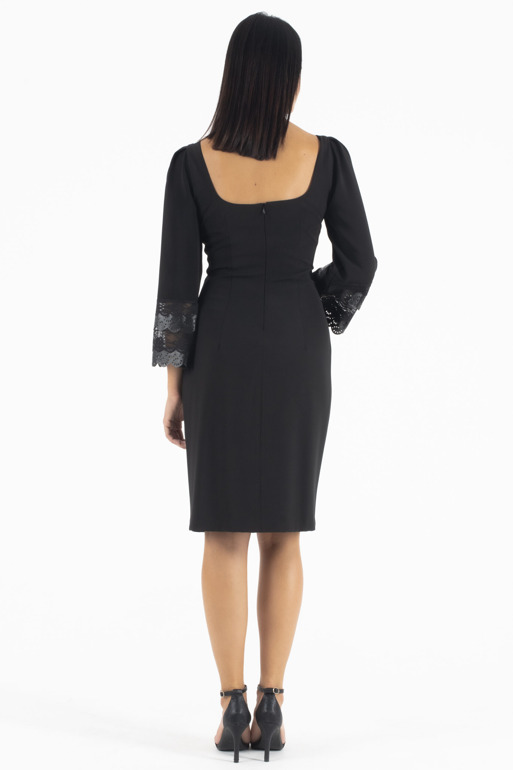 Manolo Μαύρο Midi Φόρεμα με δαντέλα απο Δερματίνη στο μανίκι - Image 7