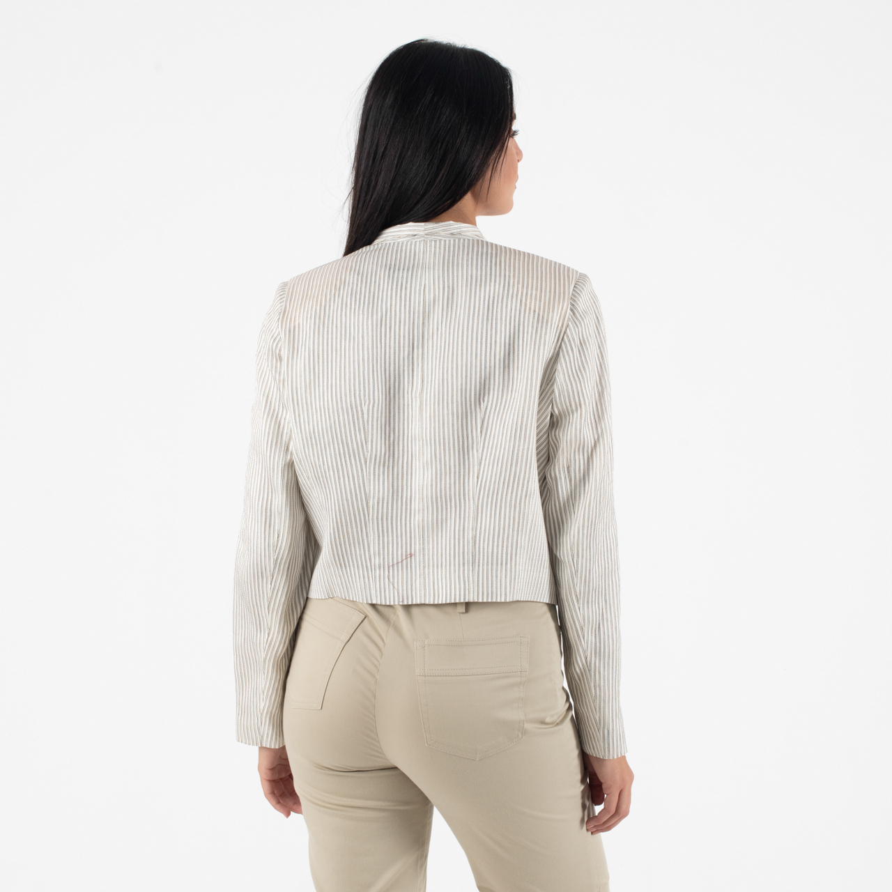 Forel Γυναικείο Εκρού Κοντό Σακάκι Ριγέ - Image 2