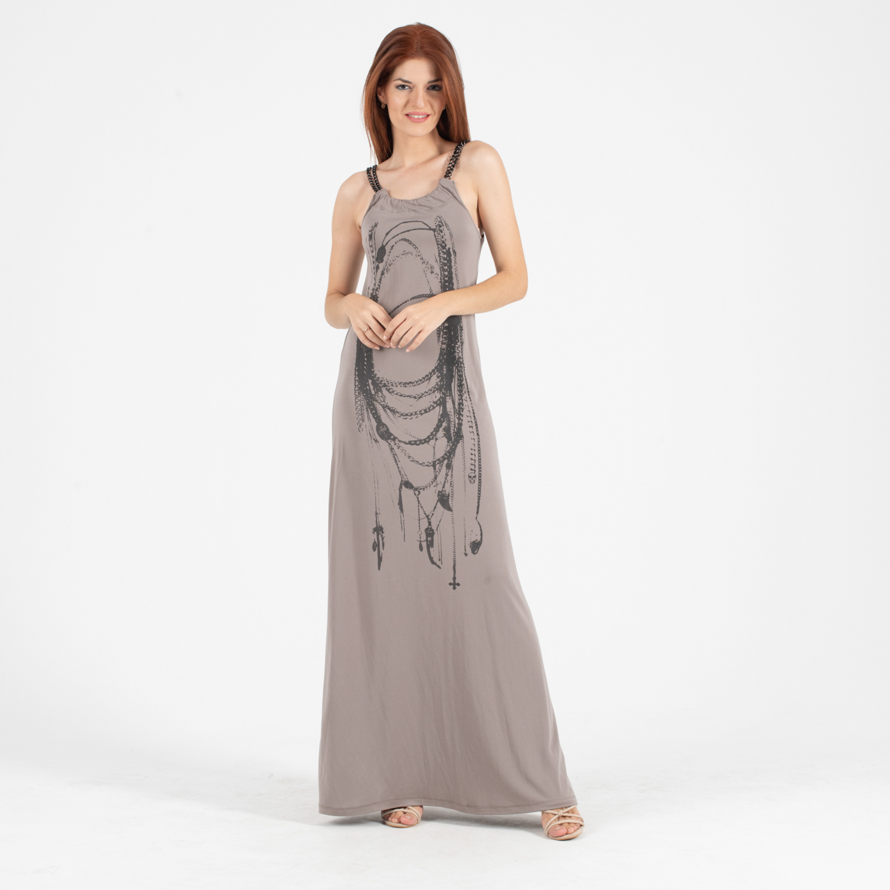 Manolo Maxi Βαμβακερό Φόρεμα με Αλυσίδες στις ράντες