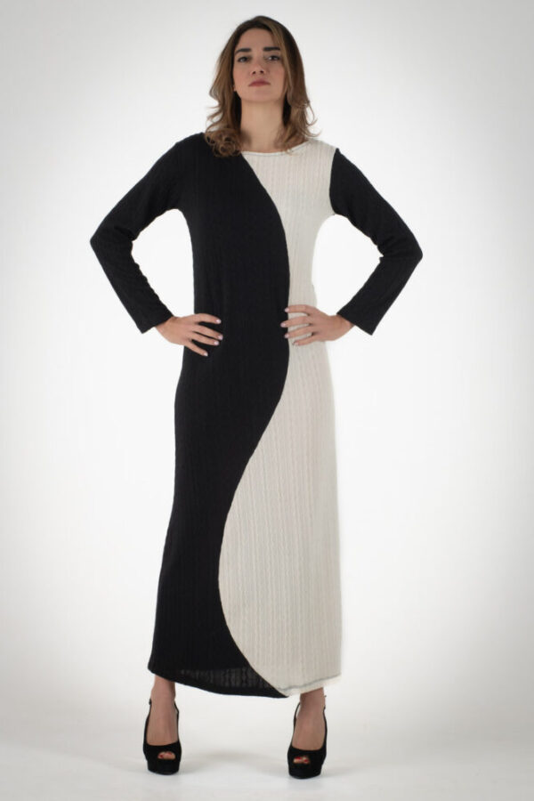 Shine2gether Πλεκτό Μακρύ Φόρεμα Άσπρο Μαύρο