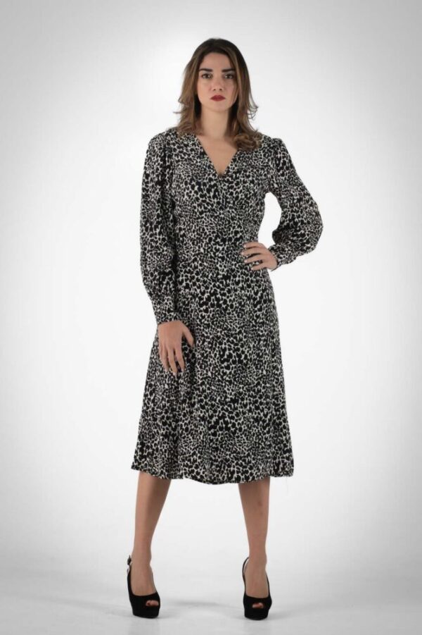 Mexx Ασπρόμαυρο Κρουαζέ Κρεπ Midi Φόρεμα