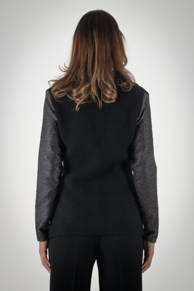 Manolo Μεσάτο Μαύρο Πλεκτό Σακάκι με δερμάτινα μανίκια - Image 3