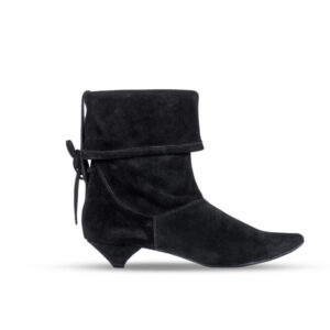 Camoscio Γυναικείo Μαύρo Μπoτάκι με Χαμηλό Τακούνι