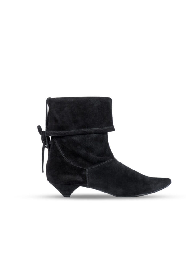 Camoscio Γυναικείo Μαύρo Μπoτάκι με Χαμηλό Τακούνι