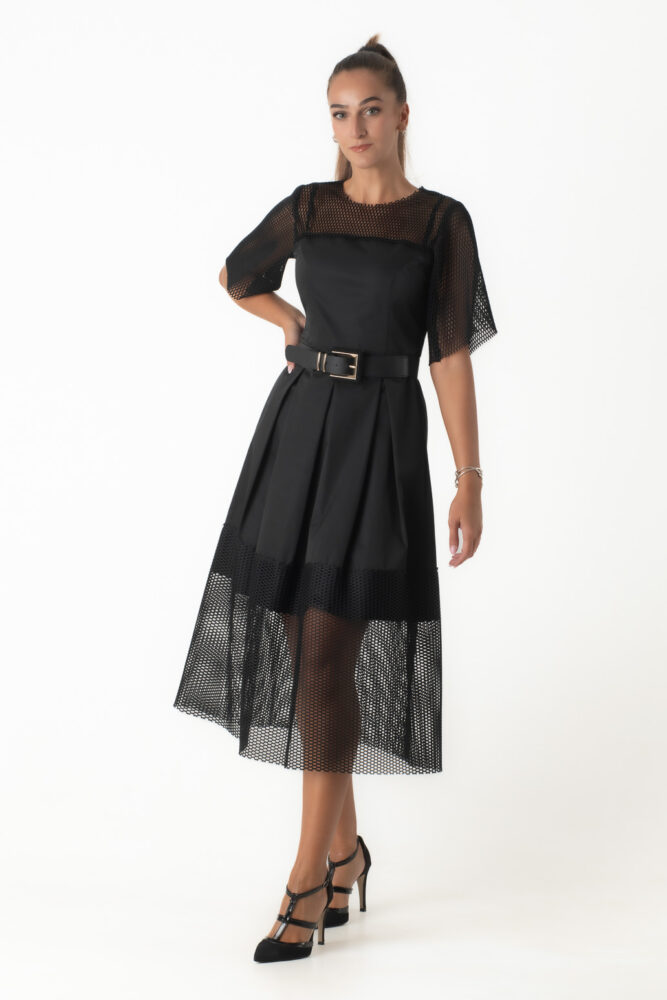 C.Manolo Μαύρο Midi Φόρεμα απο ταφτά - Image 5
