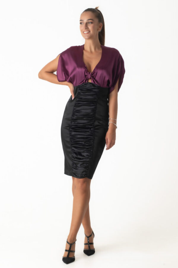 Guess Marciano Midi Βραδινό Φόρεμα Satin Μαύρο-Μωβ