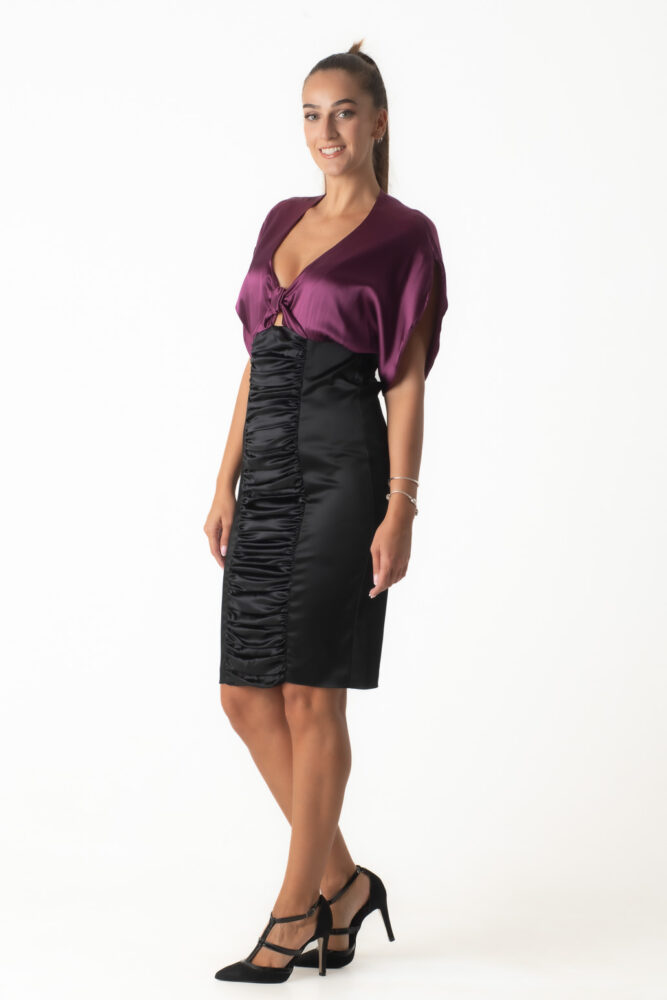 Guess Marciano Midi Βραδινό Φόρεμα Satin Μαύρο-Μωβ - Image 5